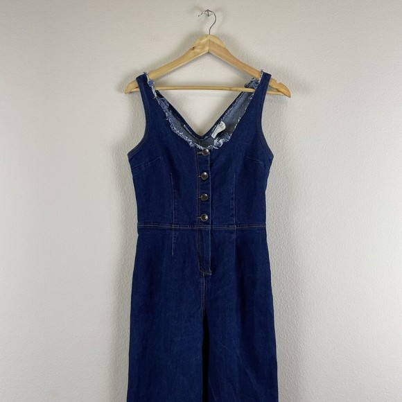 Universal Threads Denim Jumpsuit Womens 4 Sleeveless Button Front Frayed Boho - Picture 3 of 12